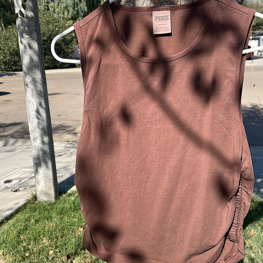 Brand: Pink. Size:L fits like a M. Color: Brown